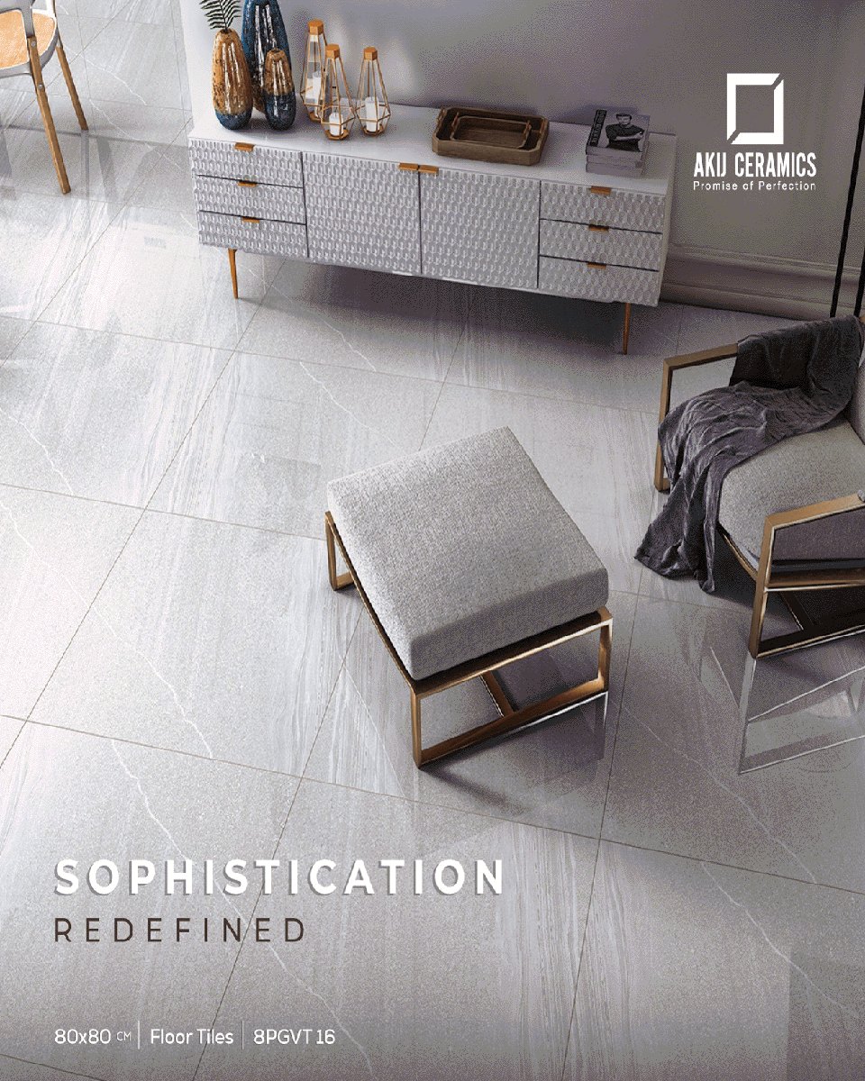 Polished Akij Ceramics floor tiles in a styled living space